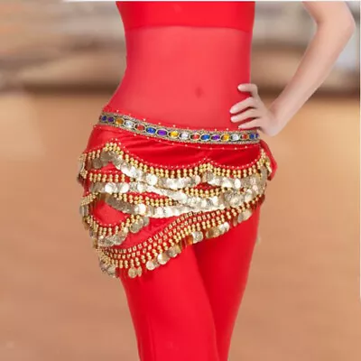 Velvet Dangling Gold Coins Belly Dancing Hip Skirt Scarf Wrap Belt • £16.74