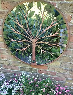 Green Leaf Tree Of Life Mirror Screen Garden Décor - Metal With A Rustic Finish • £69.99