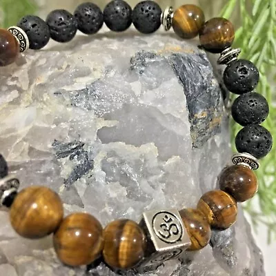 $14.95 • Buy Unisex Aromatherapy Diffuser Essential Oil Lava Bracelet Tigers Eye OM Bead