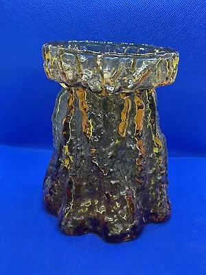 Vintage Viking Glass Amber Pillar Candle Holder Tree Trunk Bark Stump • $54.95