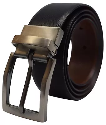 Men's Reversible Leather Belt 1.4  Wide Black & Brown Rotating Buckle Classic St • $18.99