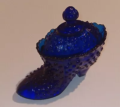 Vintage Cobalt Blue Glass Hobnail Slipper Dish With Lid • $12.99