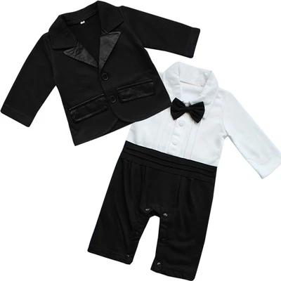 £7.19 • Buy Baby Boys Gentleman Romper Tuxedo Suit Bow Tie Shirt Bodysuit Party Outfits Set