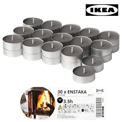 IKEA ENSTAKA Bonfire Grey Scented Tealight Candles Earthy Smoky Fragrance 30Pack • £6.98