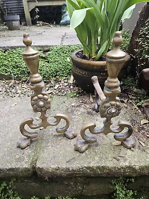 Pair Original  Victorian  Edwardian  Soild Brass Fire Dogs • £30
