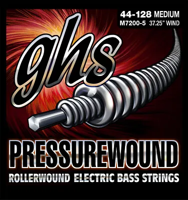 GHS M7200-5 PressureWound Bass Guitar Strings; Medium 5-String Gauges 44-128 • $38.99