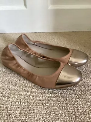 Gorgeous Ladies Boden Tan & Gold 100% Leather Ballerina Pumps/Shoes UK Size • £29.99