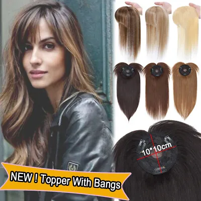 Thick Clip In 100% Remy Human Hair Topper With Bangs For Women Top Piece Wigs T1 • $47.93