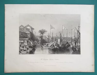 CANTON China European Factories - 1841 Antique Print T. Allom • $37.50