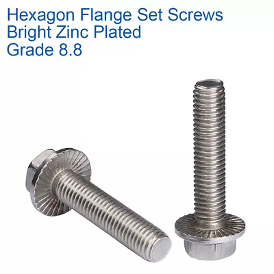 FLANGE HEXAGON HEX BOLTS BRIGHT ZINC PLATED 8.8 DIN 6921 M6 - 6mm • £1.49