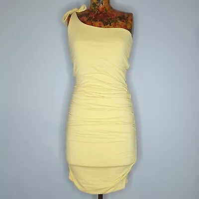 KOOKAI - Size 1/38 Yellow One Shoulder Ruched Bodycon Mini Dress Stretch • $26.95