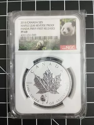 2016 Canada S$5 Maple Leaf Reverse Proof Panda Privy PF69 1 Oz Silver • $42