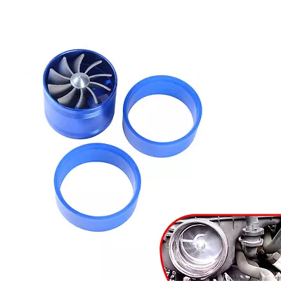 Car Blue Aluminum Alloy Single Turbocharger Air Intake Fan W/ 2Pcs Rubber Covers • $15.11
