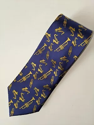 $19.99 • Buy Blue Music Brass Sax Trumpet Trombone Neck Tie Necktie & Art Deco Tie Bar Clip