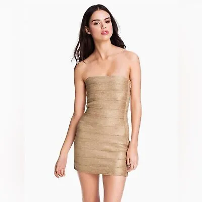 Haute Hippie Women's Dress Gold Metallic Bandage Strapless Mini Dress Size M • $65