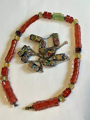 Antique Murano Glass Candy Cane Bead Millefiore Necklace Lot 2 For Repair Beaded • $29.99