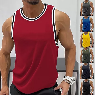 Mens Solid Vest Gym Racer Back Tank T-Shirt Training Muscle Fit Tops Summer Tee • $15.48