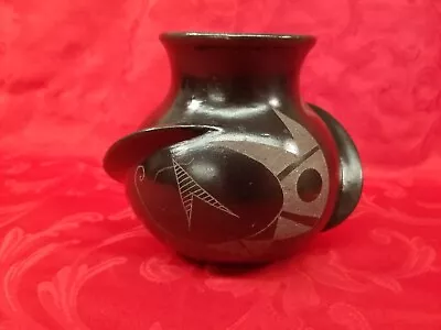 6½  Wide Black Mexican Made Pottery Vase Marked Metios? • $24.30