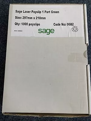 Sage Laser Payslip 1 Part Green Box Of  1000 Payslips • £29.99