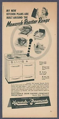 Monarch Roaster Range Kitchen Cooking Vintage Print Ad April 1946 • $9.95