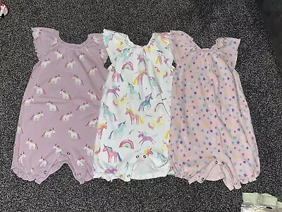 Baby Girls Next Unicorns & Stars Short Summer Romper Suits 18-24 Months • £4.50