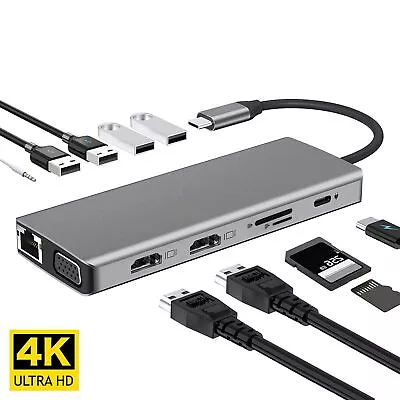 $65.75 • Buy Docking Station USB Type-C Hub Rj45 Ethernet 4K Dual HDMI For Laptop PC