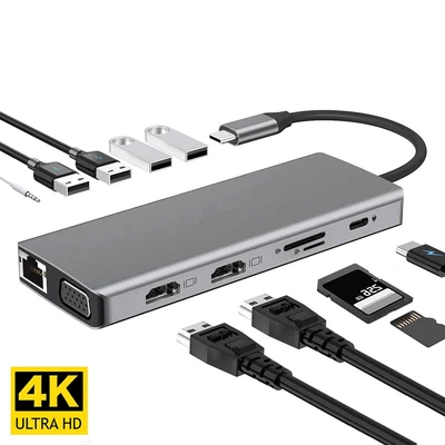 $65.75 • Buy Docking Station USB Type-C Hub Rj45 Ethernet 4K Dual HDMI For Laptop PC