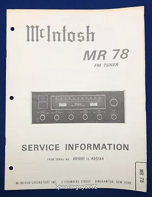 Original McIntosh MR78 / Service Information Manual #2 • $19.95