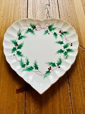 Mikasa Ribbon Holly SWEET HEART Tray Candy Trinket Dish Christmas Holiday 7.5” • $14