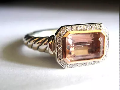 David Yurman 18k Rose Gold ss Novella Diamond Morganite Ring • $1476.06