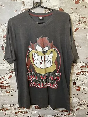 Looney Tunes ‘Taz’ Tasmanian Devil ‘Bit Of An Animal’ Graphic Slate Grey S/M Top • £7.95