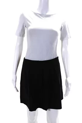 Theory Womens Inverted Pleat Woven Mini Circle Skirt Black Wool Size 8 • $41.49