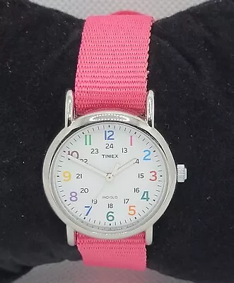 Ladies Timex Weekender Classic Casual Pink Nylon Strap Analog Watch K8 • $28.99