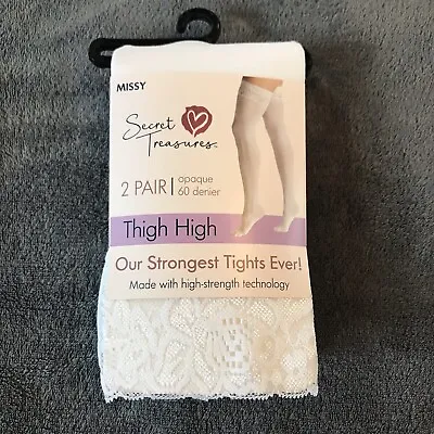 Sec Treas Women's White Lace Top Opaque 60 Denier Thigh High Tights 2 Pair Missy • £11.55