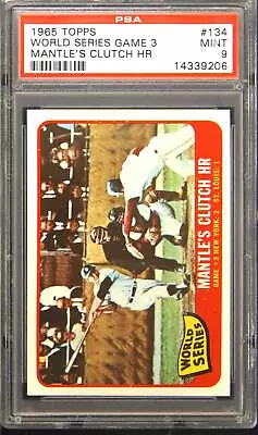 1965 Topps #134 World Series Game 3 Mantle's Clutch Home Run PSA 9 • $1099