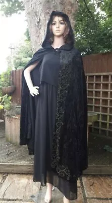 HandCrafted 3 Quarter Length Crushed Velvet Cloak W Beaded Design #3 Pagan Witch • £60