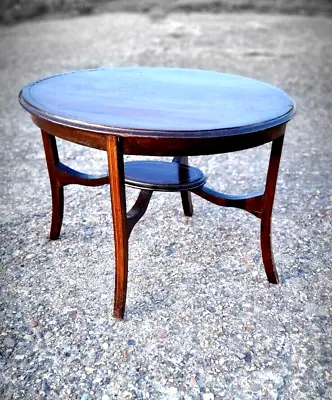 Antique Edwardian Oval Inlaid Mahogany Hall Side Occasional Wine Table - 2 Tier • £139.99