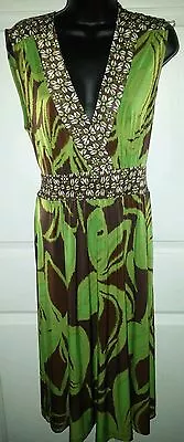 Women's AA Studio AA Green Floral 10 Boho Career Casual Dress • $14.99