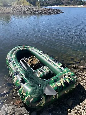 Kayaking Inflatable 3-4Person Floating Boat Raft Set Camo Air Boat Support Motor • $110