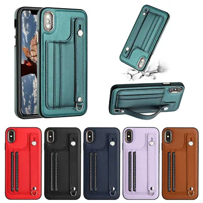 £4.79 • Buy For IPhone Samsung Leather Wallet Purse Wriststrap Holder Stand Phone Case Cover