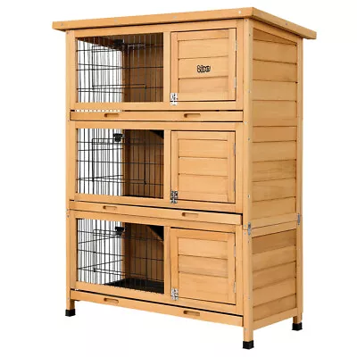 I.Pet Rabbit Hutch Chicken Coop Hutches Large Run Wooden Cage House Outdoor • $156.68