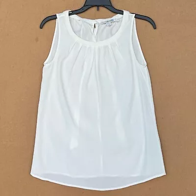 BODEN Women's Pleated Round Neck Tank Top Keyhole Bow Tie Back Ivory Viscose 4 • $11.99