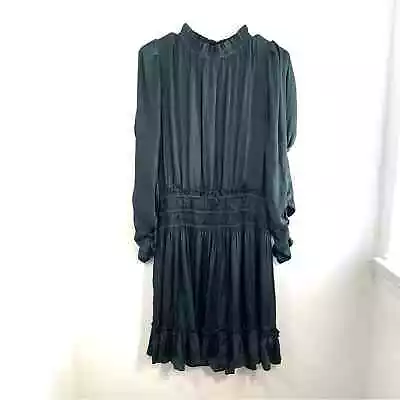 Anthropologie Current Air Emerald Green Micro Dot Pleated Smocked Dress Medium • $40