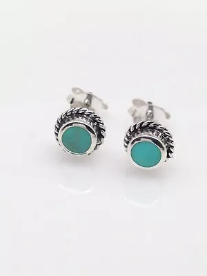 $16.40 • Buy 925 Sterling Silver Turquoise Stud Earrings 6.5mm Round