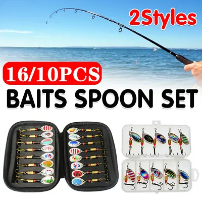 $12.88 • Buy 10/16PCS Fishing Lure Spinners Baits Spoon Set With Tackle Bag Trout Bass Tackle