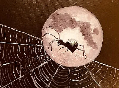 Spider Painting.original Oil Art Moon Night Picture . Halloween Painting.dark • $45.50