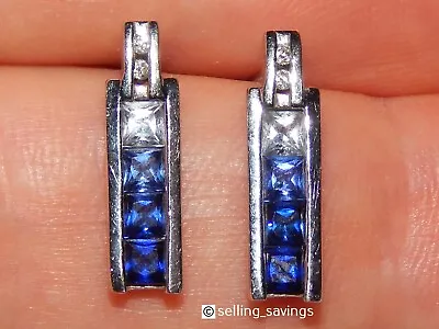 14K SOLID WHITE GOLD 1.72tcw MULTI COLOR SAPPHIRE + DIAMOND CHANNEL SET EARRINGS • $445