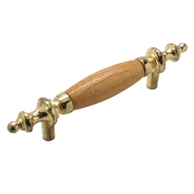 $1.59 • Buy BELWITH Polished Brass & Oak Wood 3  Centers Handle Cabinet Pull P64-3OAK