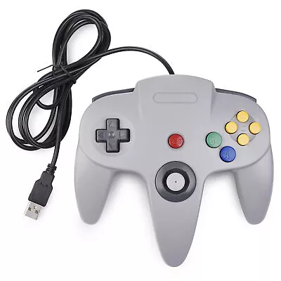 USB N64 Controller Wired PC Games Joystick For Raspberry Pi Mac PC Windows Gray • $11.39
