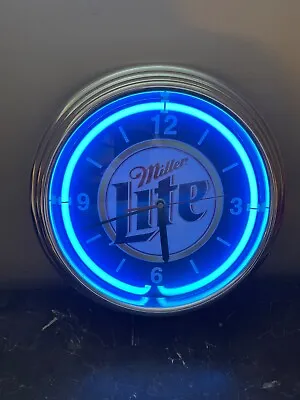 15  Miller Lite Beer Sign Electric Blue Neon Clock • $94.99